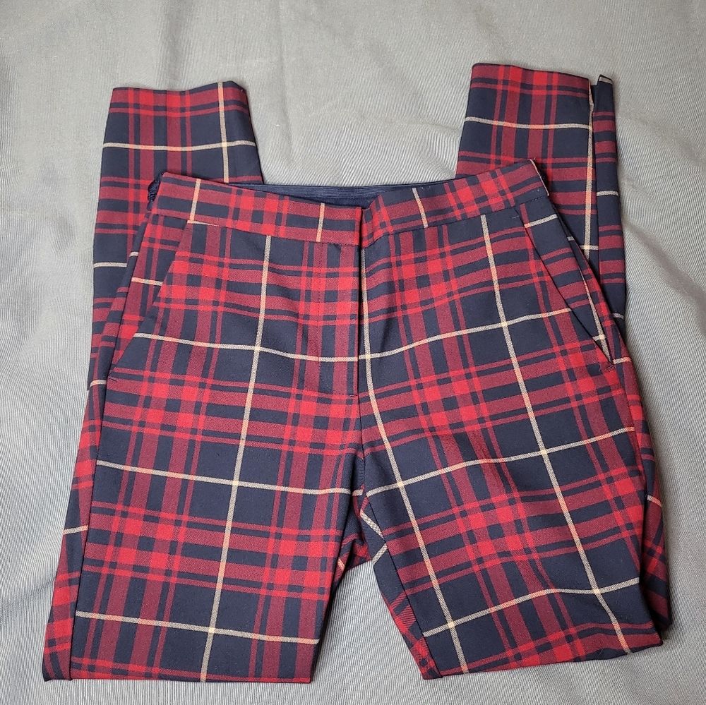 Zara Red and Navy Plaid Pants